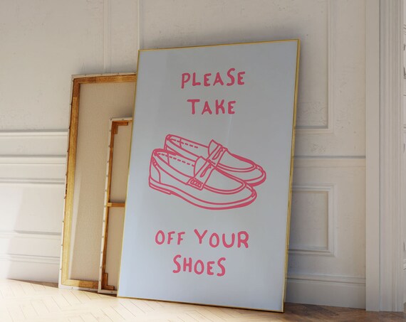 Please Take Off Your Shoes Poster Funny Quote Art Trendy Home Decor Retro Print Minimalist Wall Art Funny Poster Blue Wall Decor Art