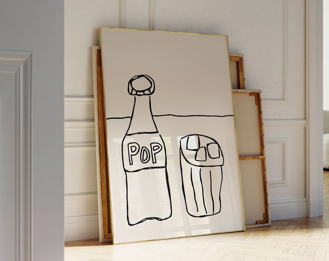 Pop Soda Bottle Line Art Retro Kitchen Minimalist Sketch Poster - Image 5
