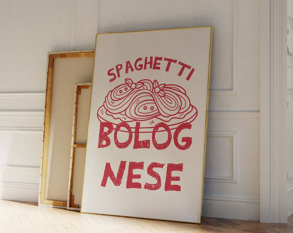 Spaghetti Bolognese Red Line Art Italian Pasta Kitchen Poster - Image 5