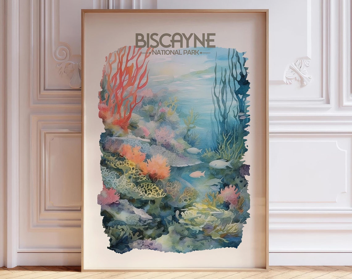 Biscayne National Park Underwater Coral Reef Watercolor Poster