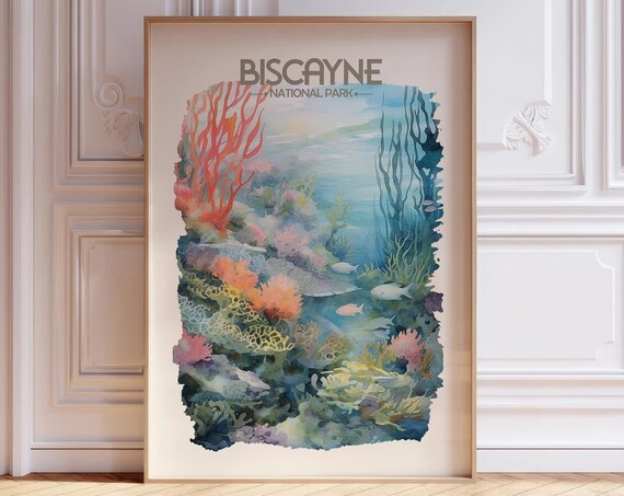 Biscayne National Park Underwater Coral Reef Watercolor Poster