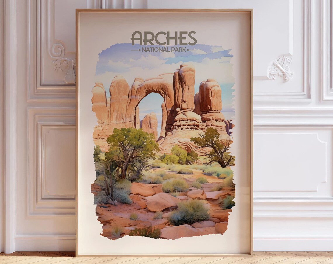 Arches Utah National Park Watercolor Red Rock Arch Desert Poster