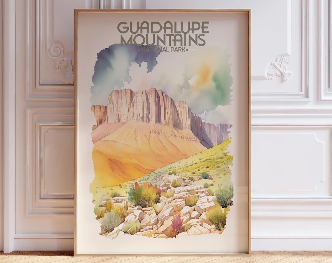 Guadalupe Mountains National Park Desert Watercolor Travel Poster