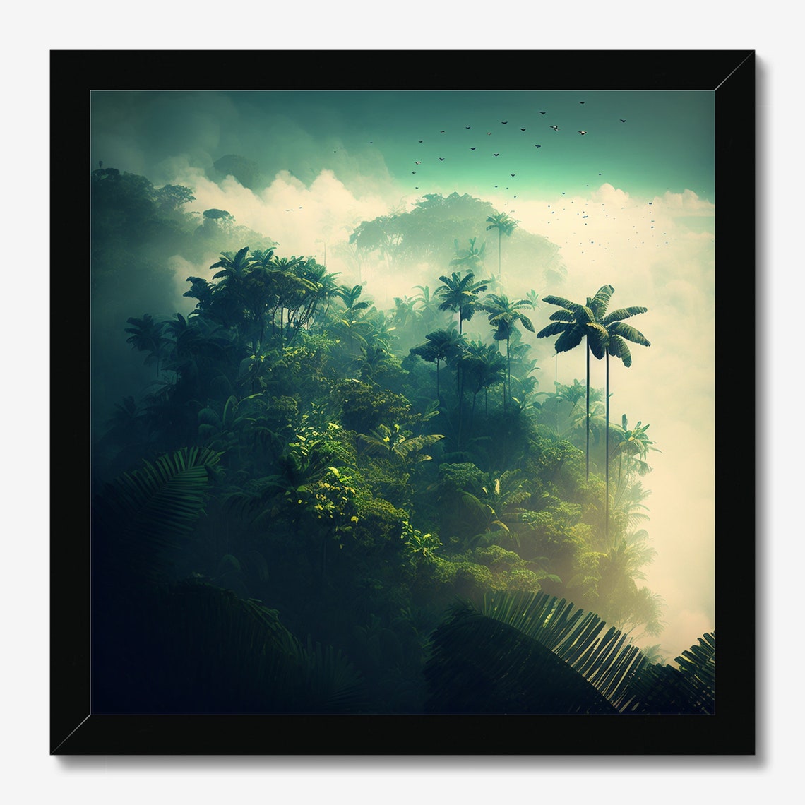 Misty Tropical Rainforest Canopy Aerial View Green Jungle Poster