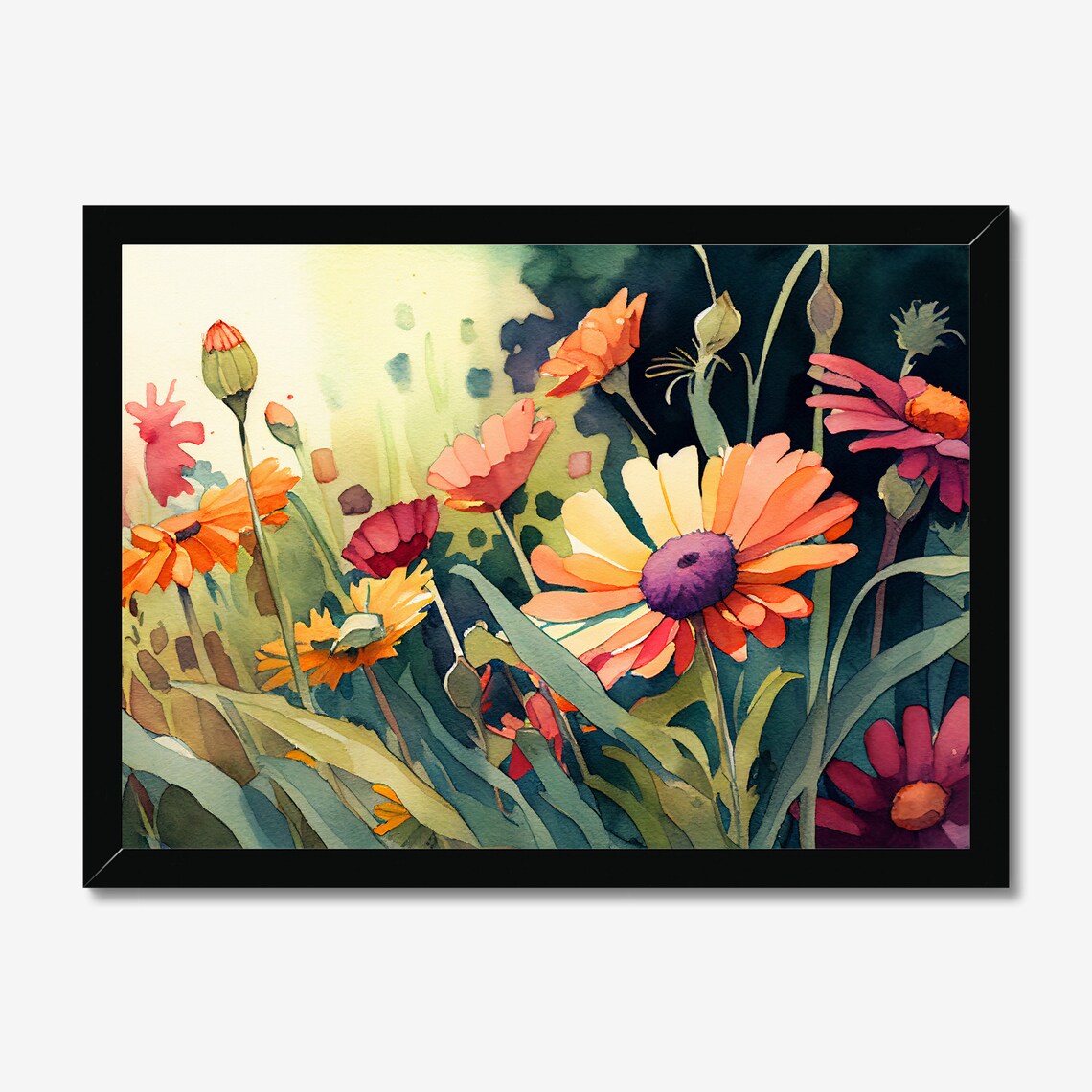 Colorful Wildflower Meadow in Loose Watercolor Style Floral Art Poster