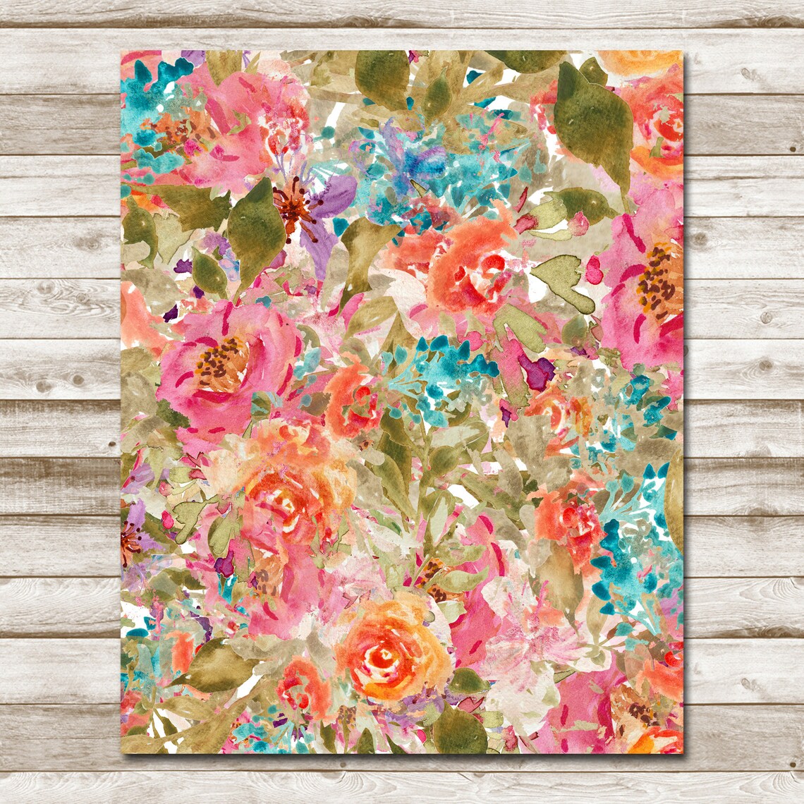 Abstract Watercolor Floral in Pink Coral and Teal Botanical Wall Poster - Image 4