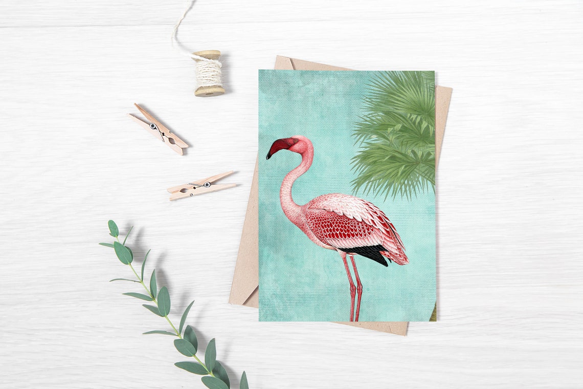 Pink Flamingo Palm Tree Tropical Turquoise Botanical Wall Art - Image 2