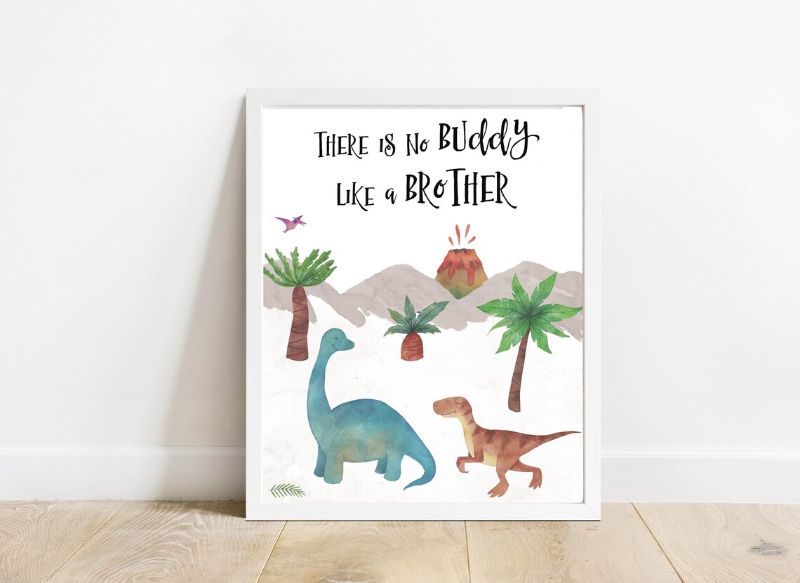 There Is No Buddy Like A Brother Watercolor Dinosaur Kids Room Poster - Image 2
