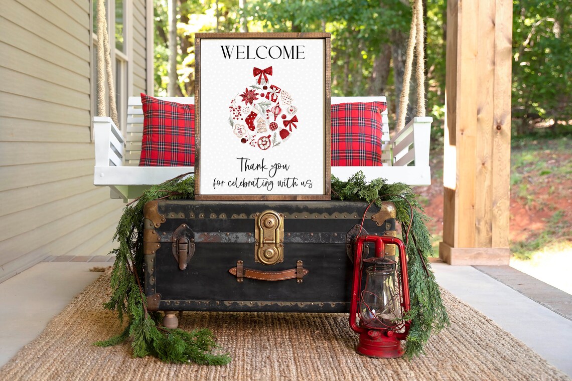 Christmas Welcome Sign Red Ornament Thank You Party Celebration Poster - Image 3