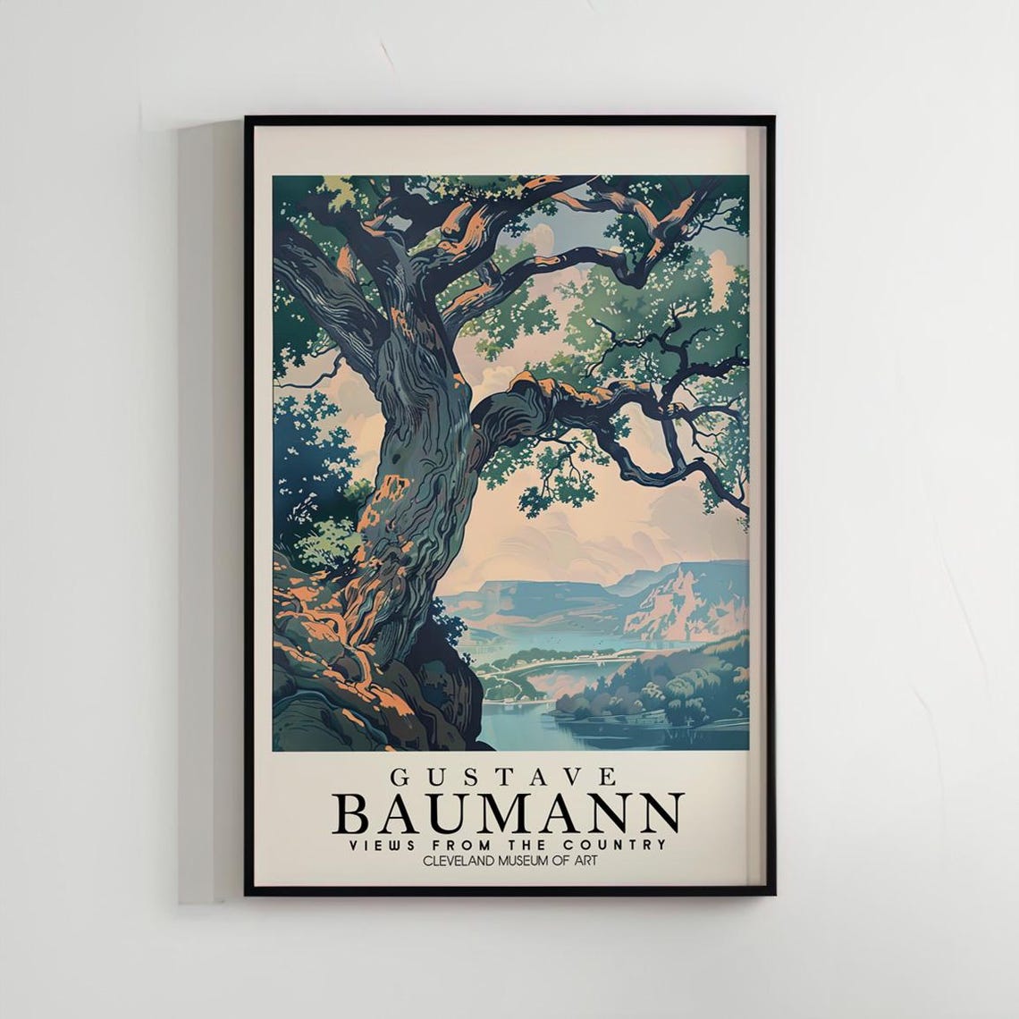 Gustave Baumann Views From The Country Oak Tree Riverside Art Poster