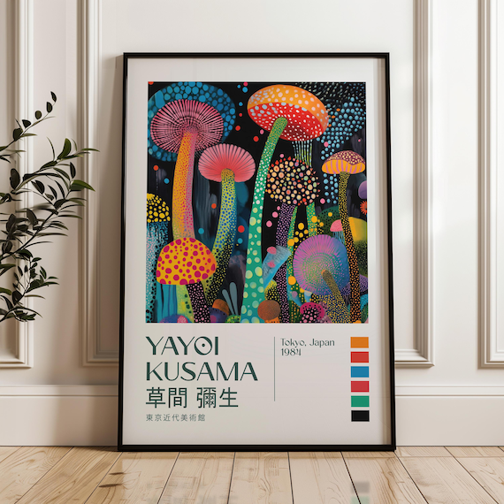Yayoi Kusama Psychedelic Mushroom Garden Dot Art Exhibition Poster