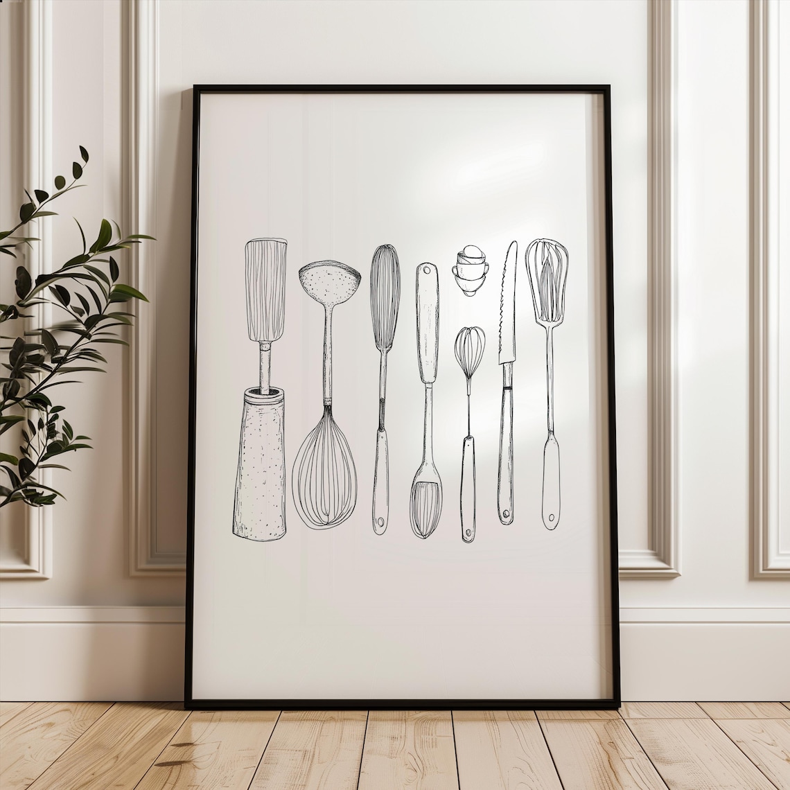 Kitchen Baking Tools Minimalist Fine Line Illustration Modern Decor Poster