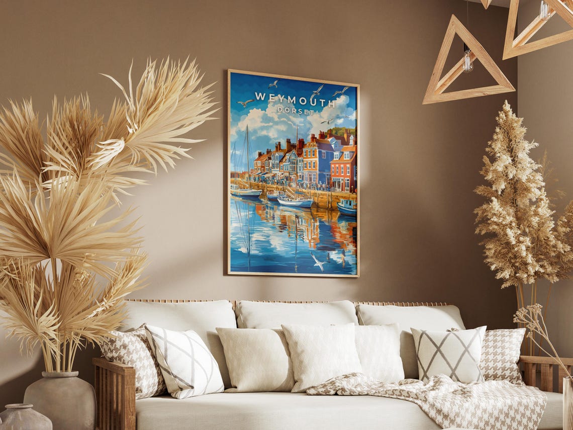 Weymouth Dorset Harbor Boats Reflection Blue Seascape Poster - Image 3