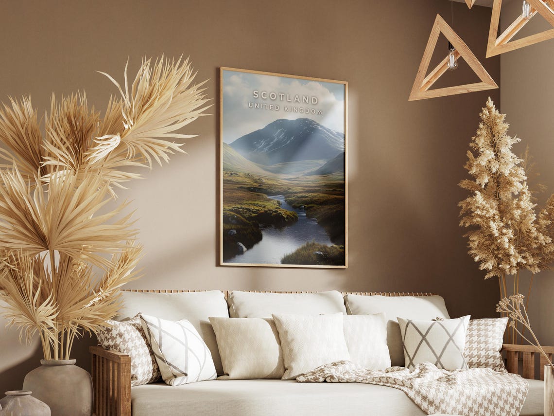 Scotland United Kingdom Highland Mountain River Landscape Poster - Image 2