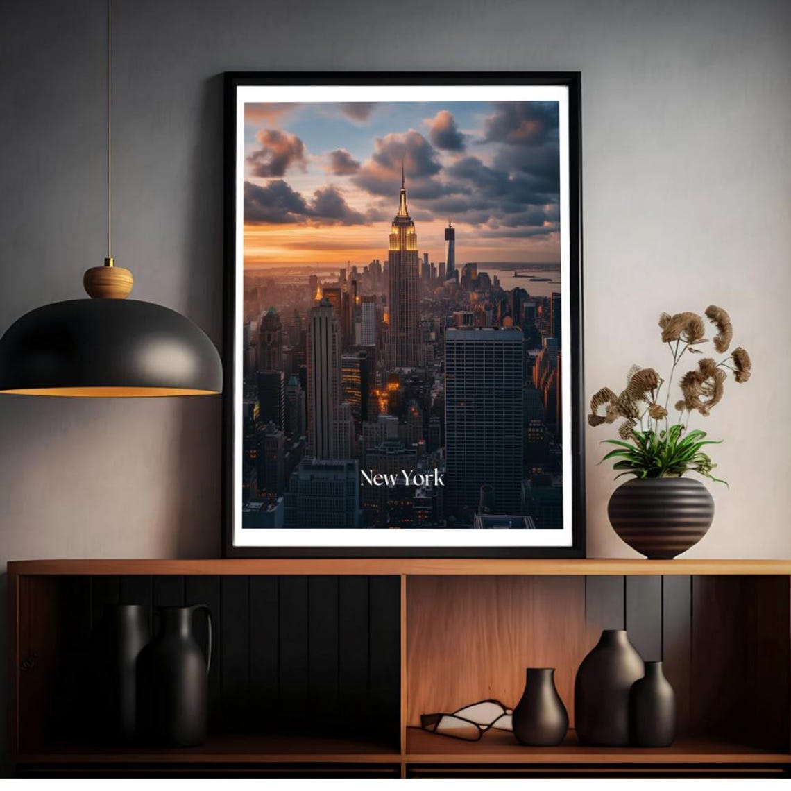 New York Empire State Building Sunset Skyline Cityscape Poster