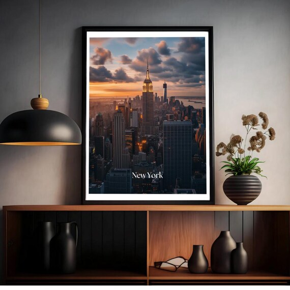 New York Travel Poster Empire State Building Skyline Modern Nyc Wall Art Luxury Cityscape Print Architectural Photography Decor Ny