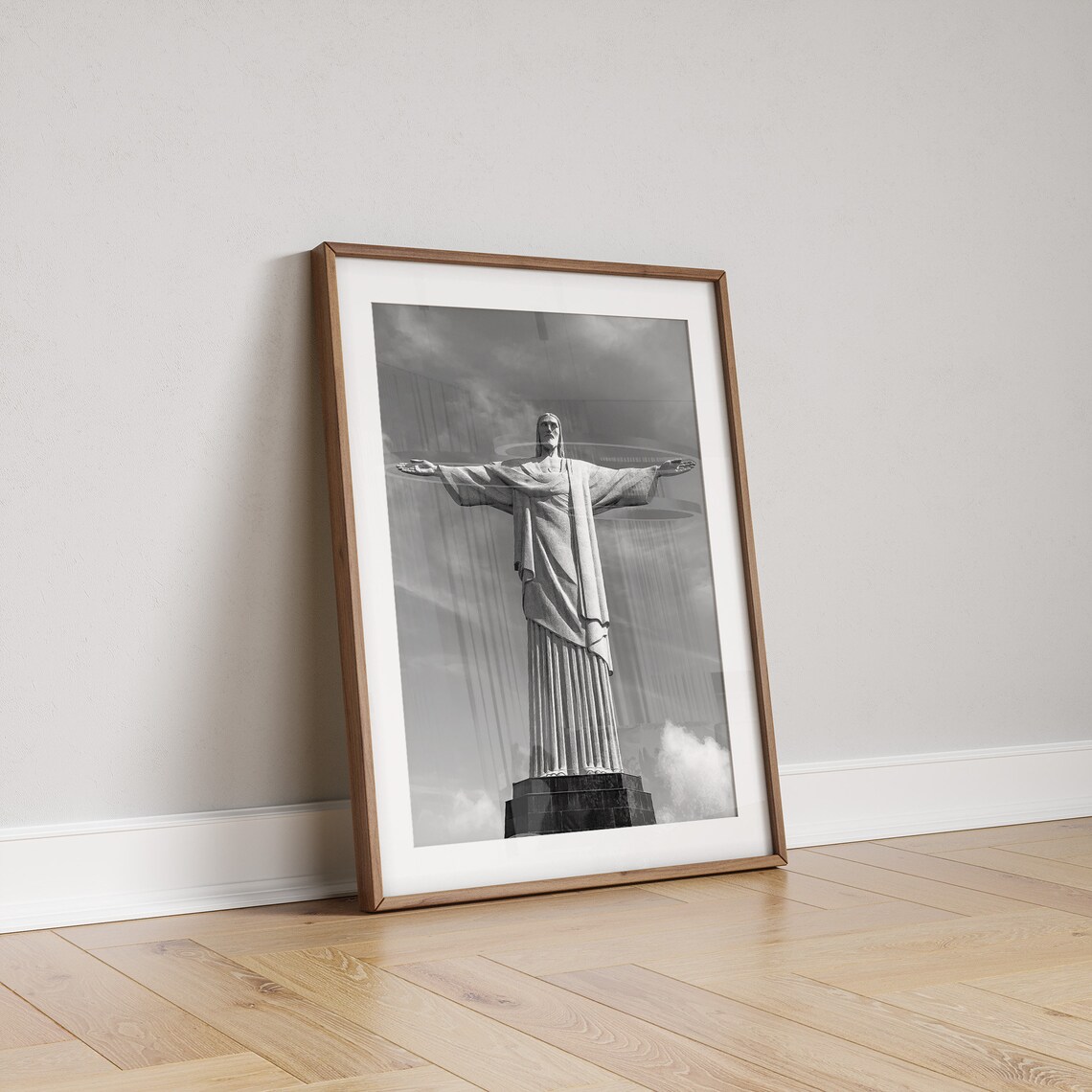 Christ the Redeemer Statue With Outstretched Arms Black White Monument Poster - Image 2