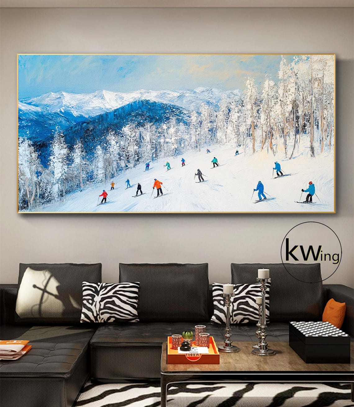 Skiers Gliding Down Snowy Slopes Blue Mountains Winter Sports Poster - Image 5