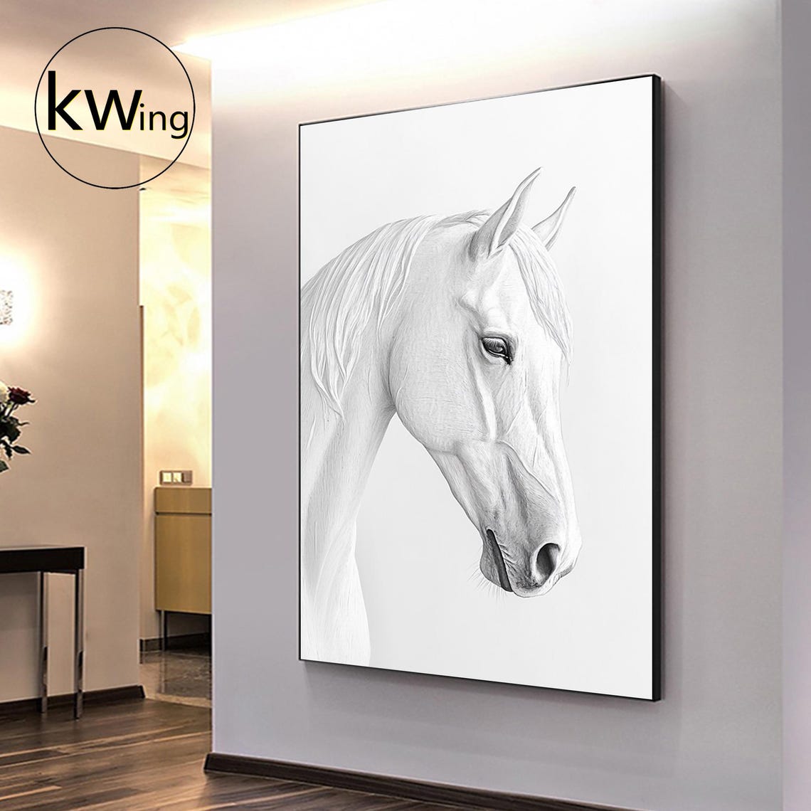 Custom White Horse Portrait Painting Horse Oil Painting Large Animal Wall Painting Modern Minimalism Horse Art Horse Lover Artwork - Image 5