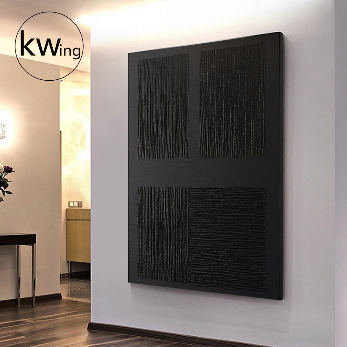 Black Wabi Sabi Four Panel Line Texture Abstract Painting Art Poster - Image 5