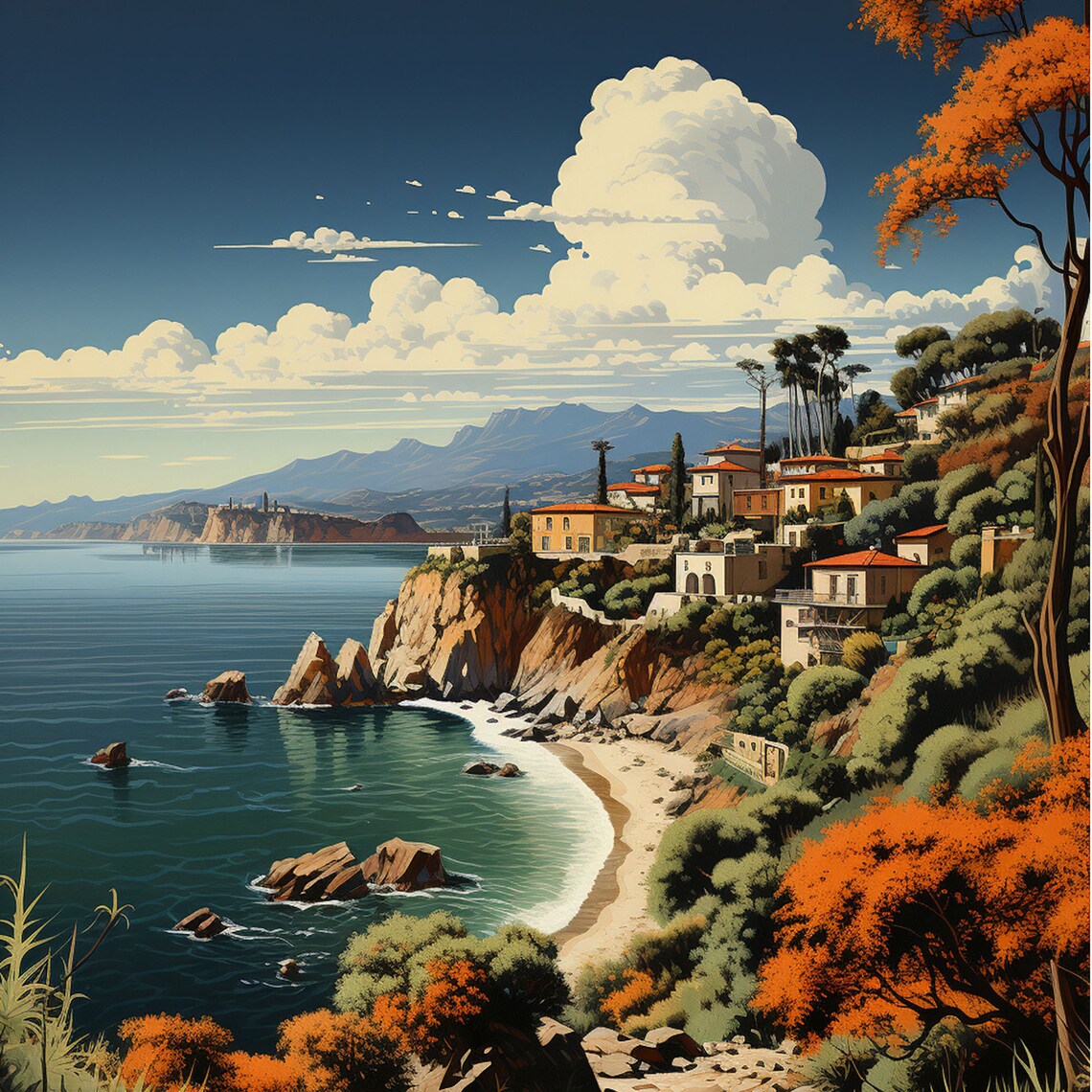 Taormina Italy Cliffside Coastal Town Sea View Travel Poster - Image 4