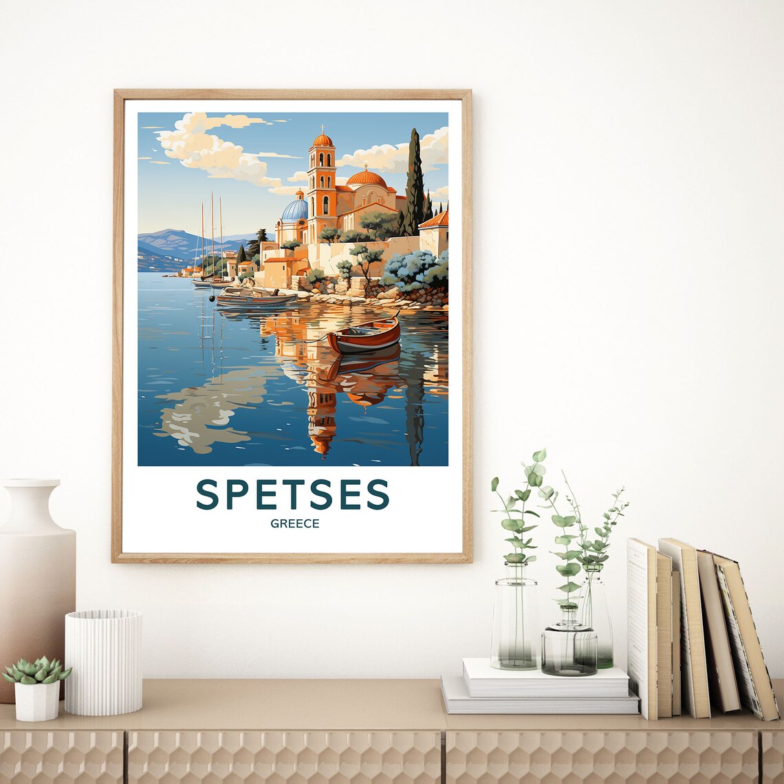 Spetses Greece Harbor Church Boats Aegean Island Travel Poster - Image 3