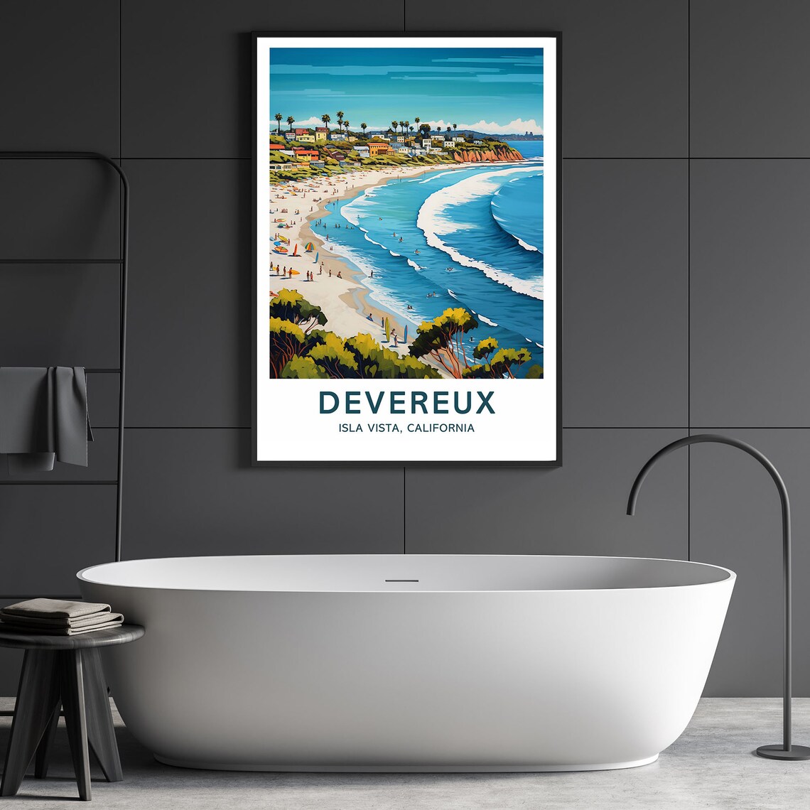 Devereux Beach Isla Vista California Surf Coast Travel Poster - Image 3