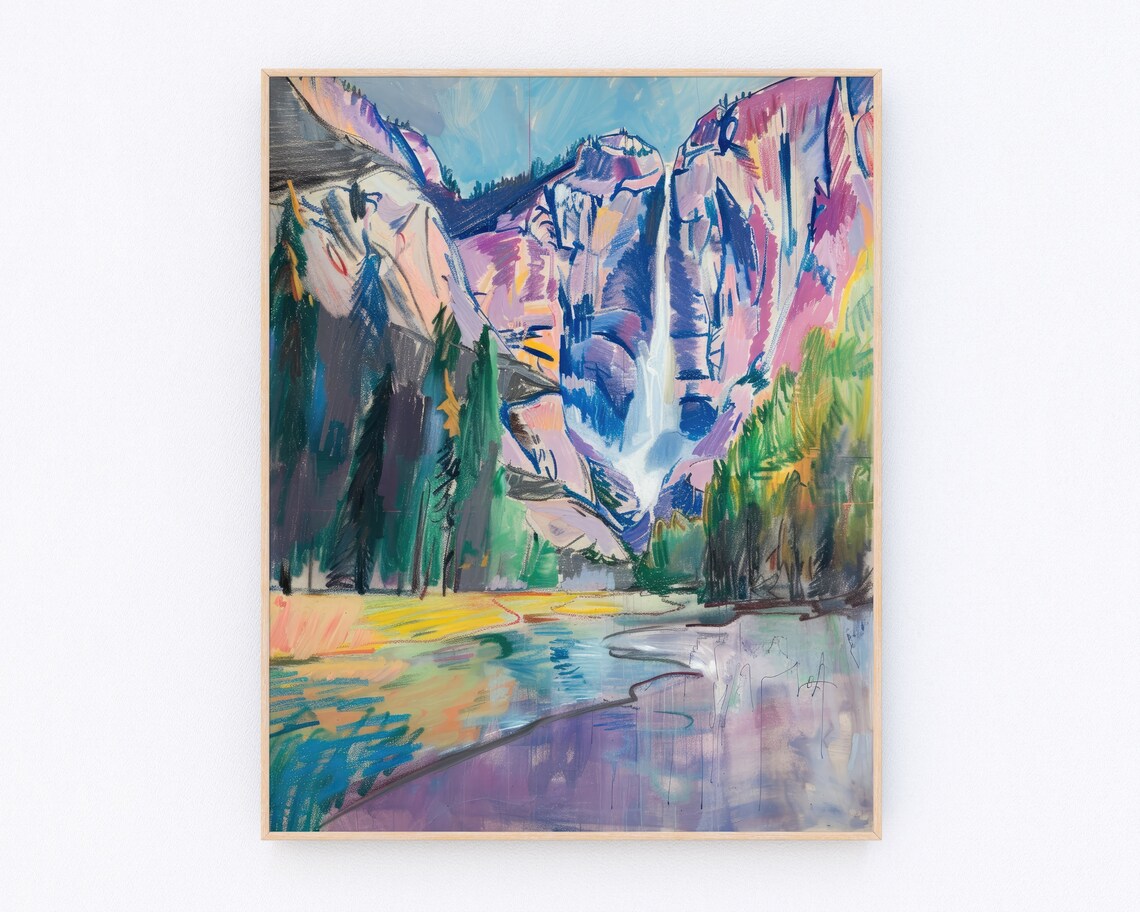 Pastel Abstract Yosemite Valley Mountain Landscape Painting Poster