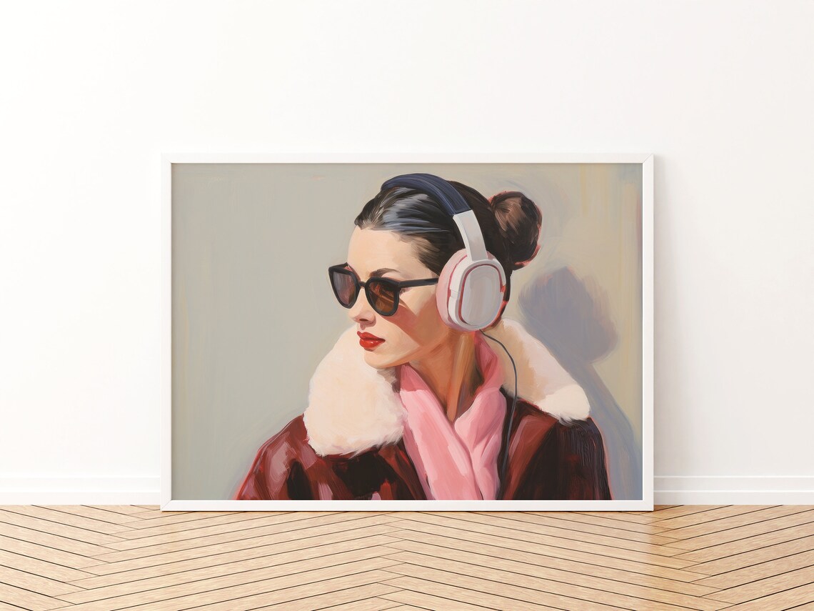Girly Fashion Print Retro Headphones Art Print - Image 3