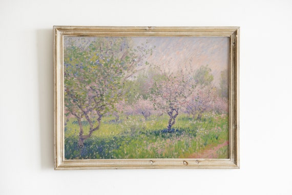 Vintage Pink Landscape Art Print, Soft Pastel