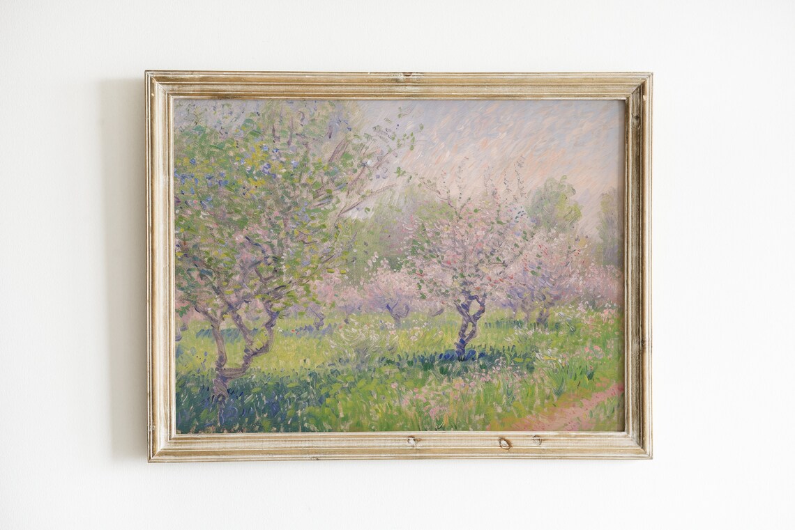Vintage Pink Landscape Art Print, Soft Pastel