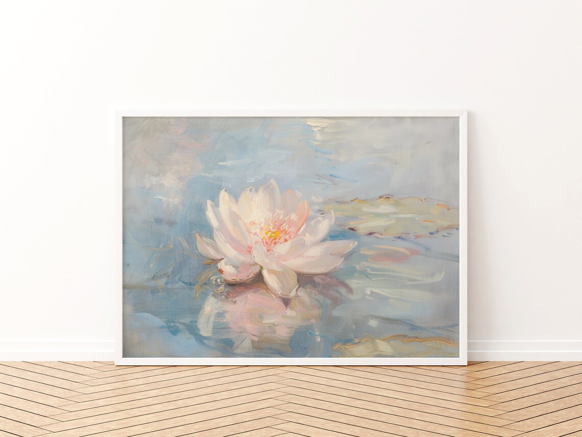 Vintage Pond Painting, Pastel Floral Art Print - Image 3