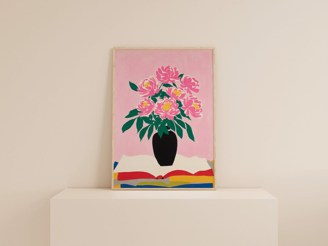 Pink Floral Painting Art Print, Preppy Decor - Image 2