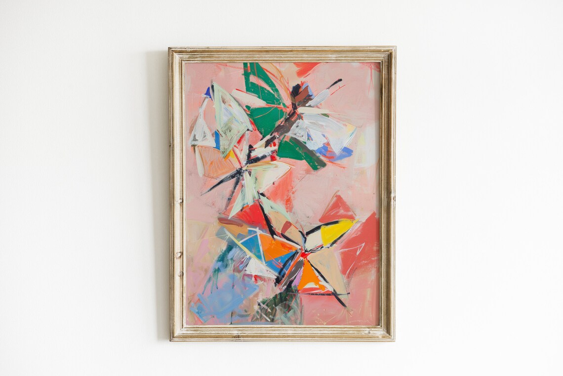 Pink Abstract Butterfly Painting Aesthetic Art Print
