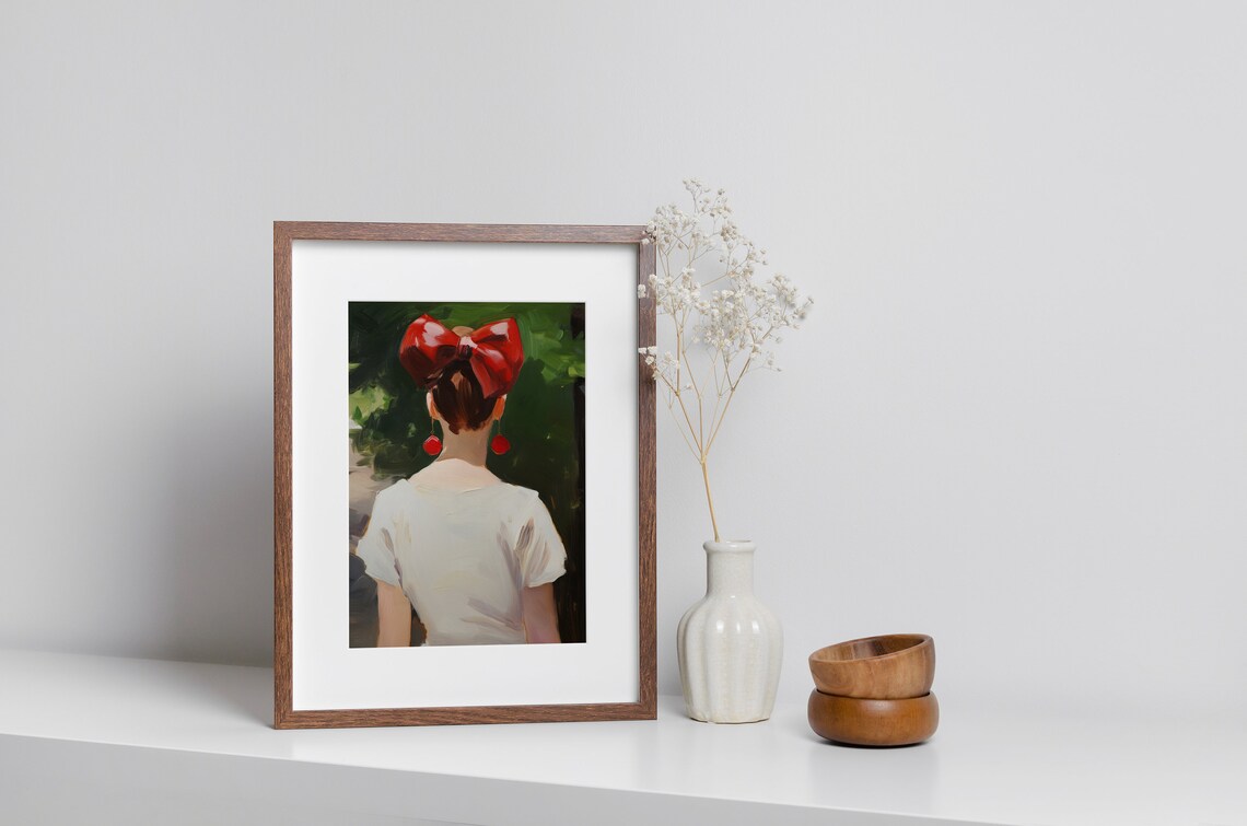 Red Bow Print, Preppy Retro Teen Room Art Print - Image 2