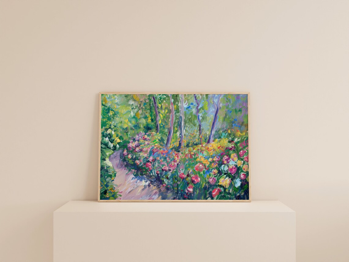 Abstract Rose Garden Art Print, Cottagecore Landscape - Image 2