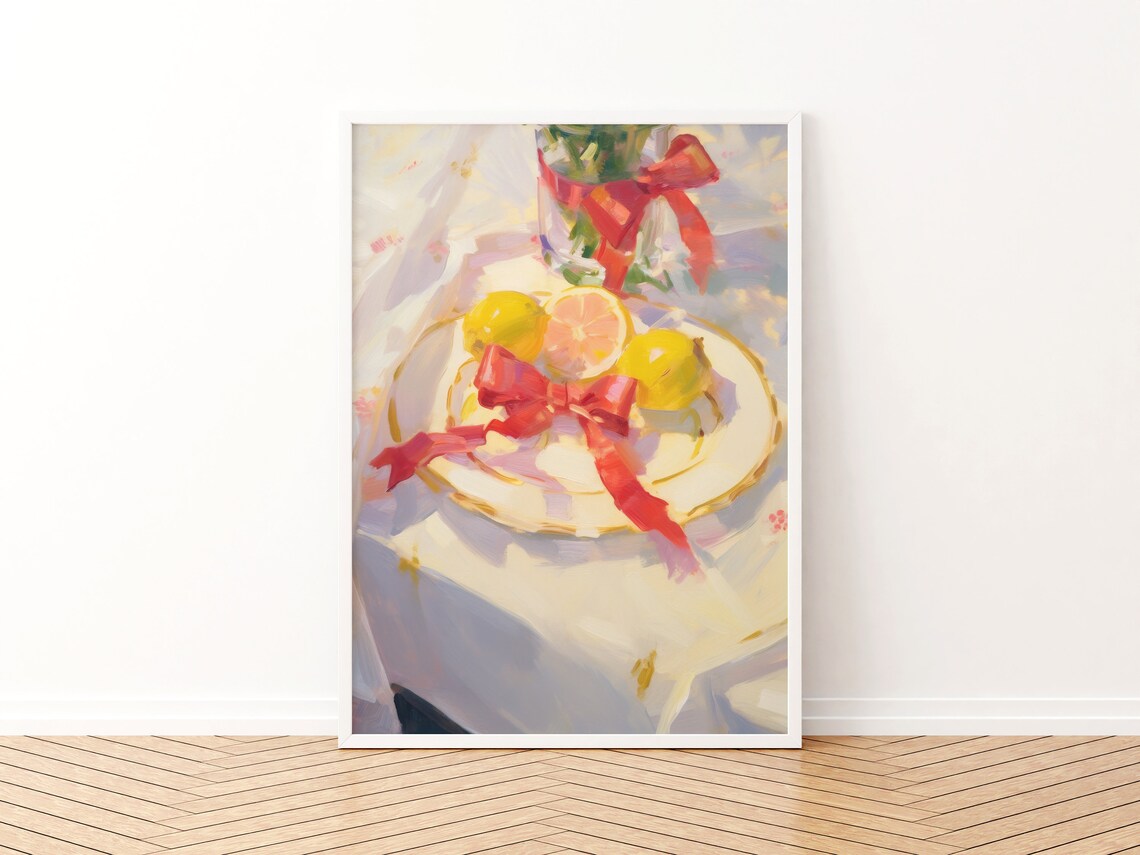 Preppy Citrus Lemon Decor, Coquette Kitchen Art Print - Image 3