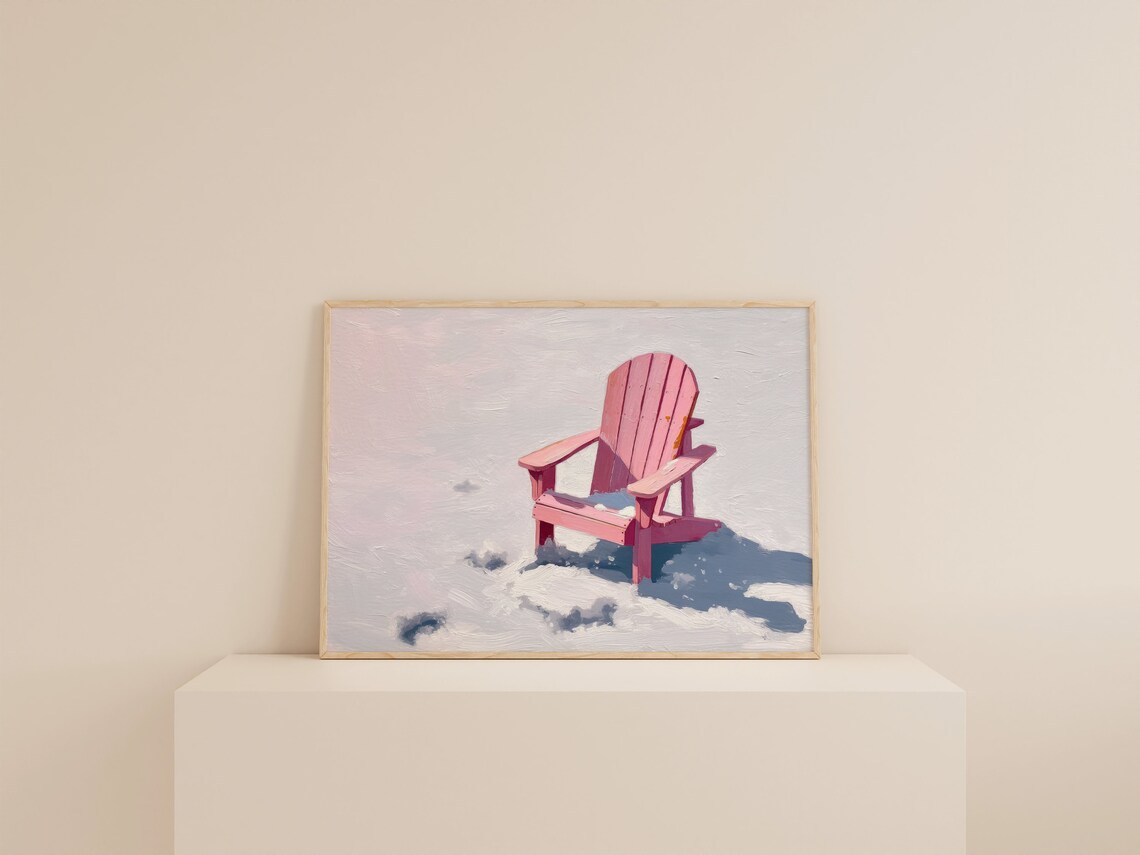 Snowy Beach Painting, Preppy Pink Aesthetic Art Print - Image 2