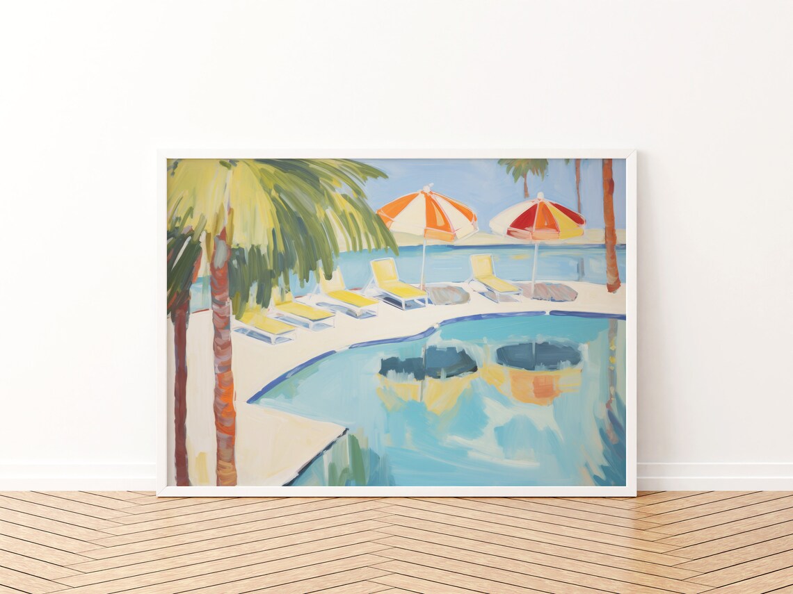 Preppy Swimming Pool Print, Coastal Bathroom Wall Art - Image 3