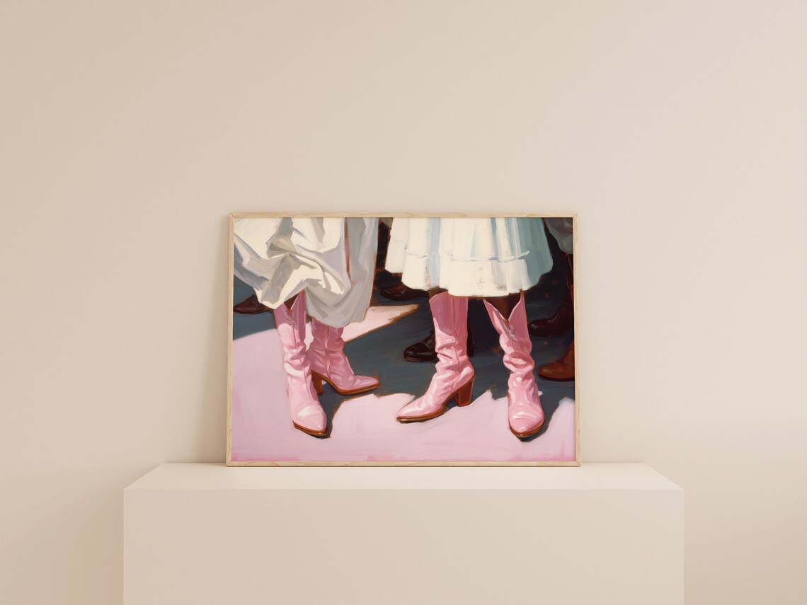Pink Cowgirl Boot Art Print, Cute Western Decor - Image 2