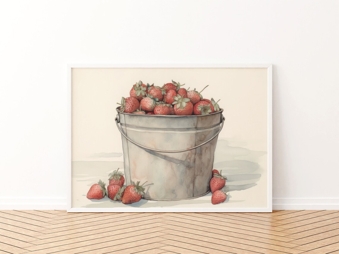 Retro Strawberry Watercolor Art Print, Minimalist Farmhouse - Image 3