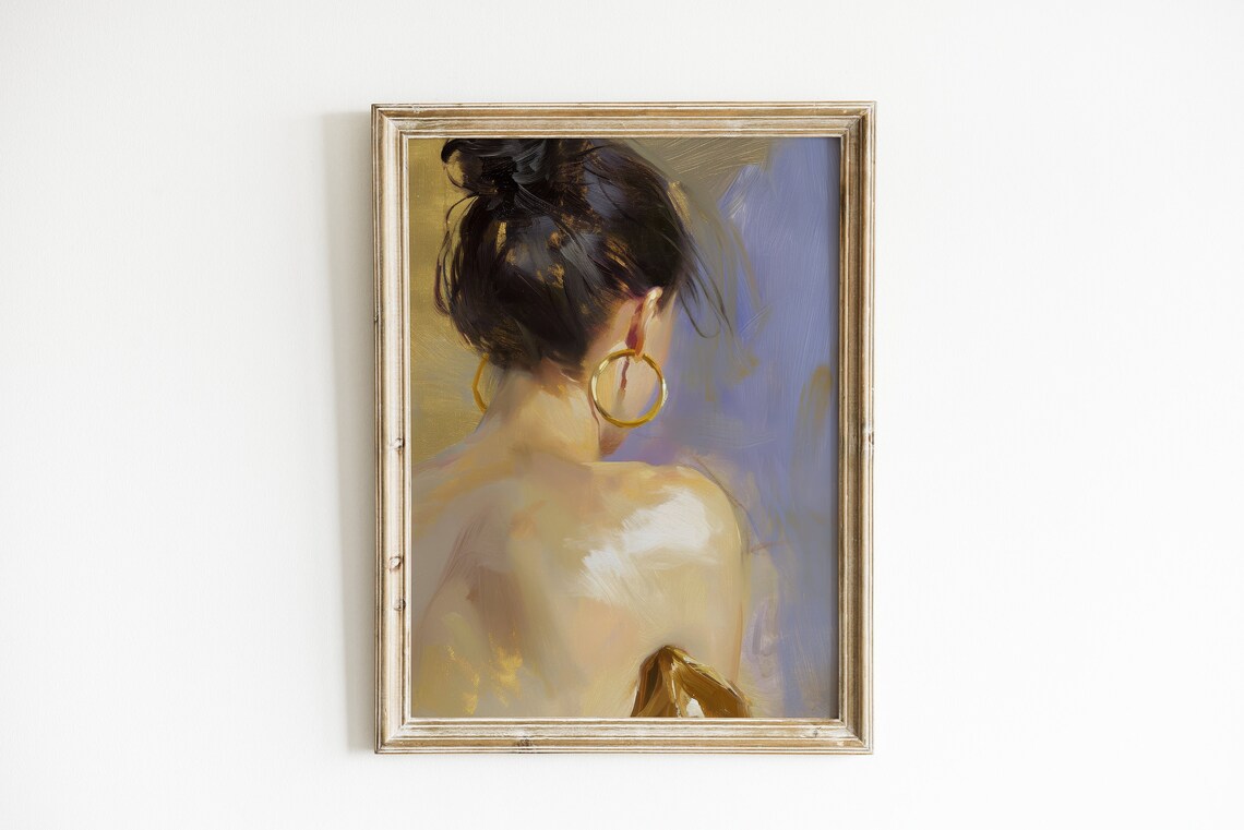 Female Portrait Painting, Trendy Bathroom Decor