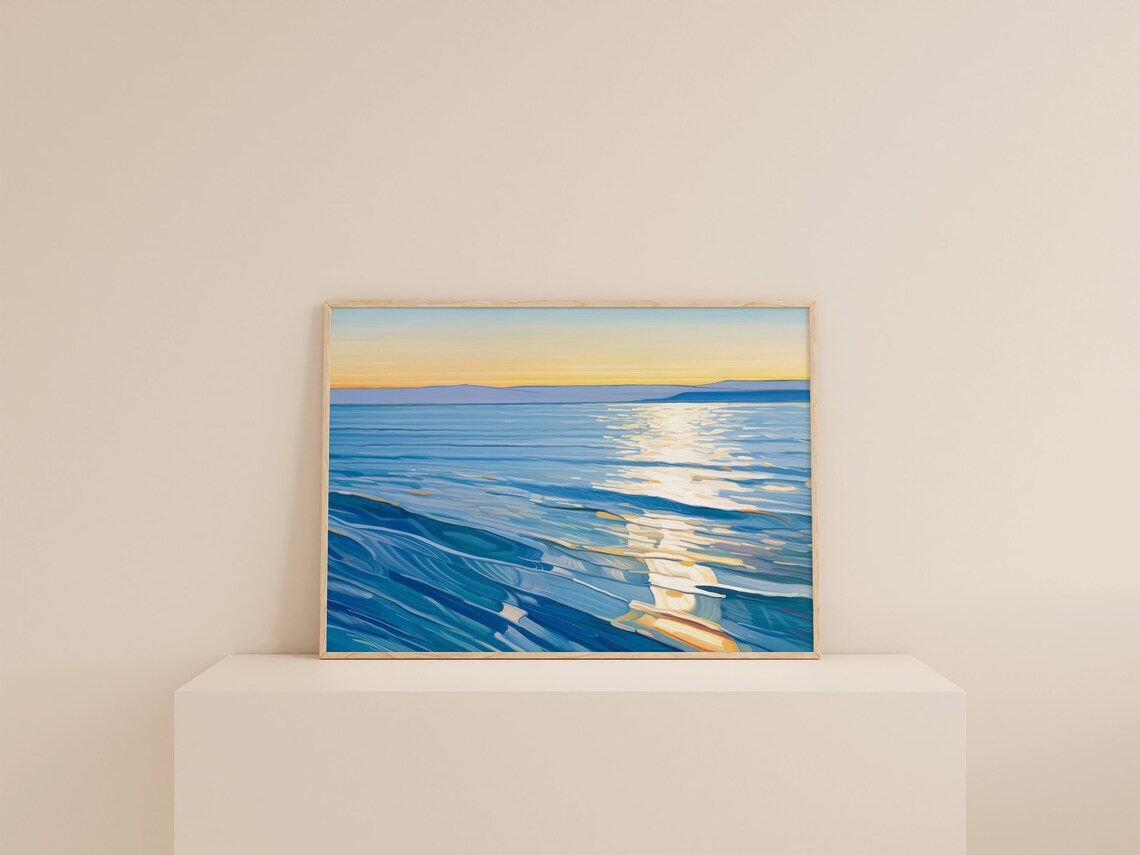 Abstract Sunrise Retro Coastal Ocean Art Print - Image 2