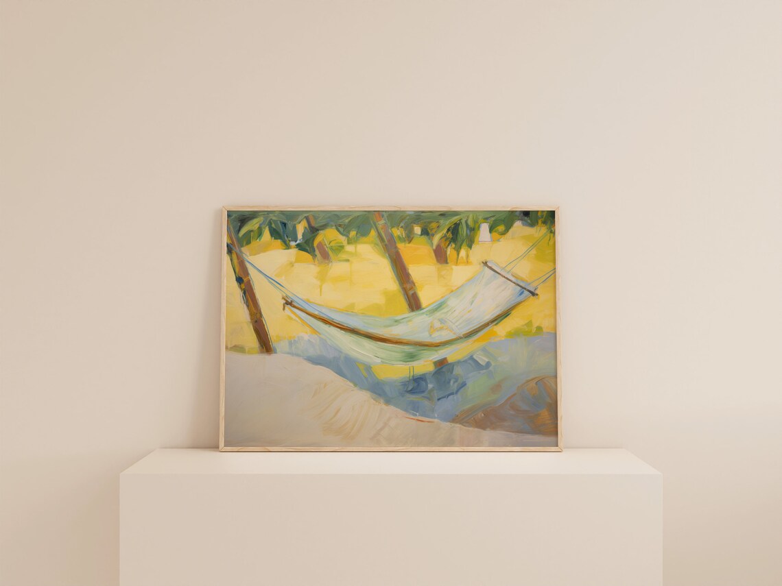 Beachy Yellow Hammock Painting, Coastal Art Print - Image 2