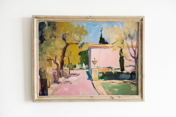 French Garden Painting, Soft Pink Apartment Art Print