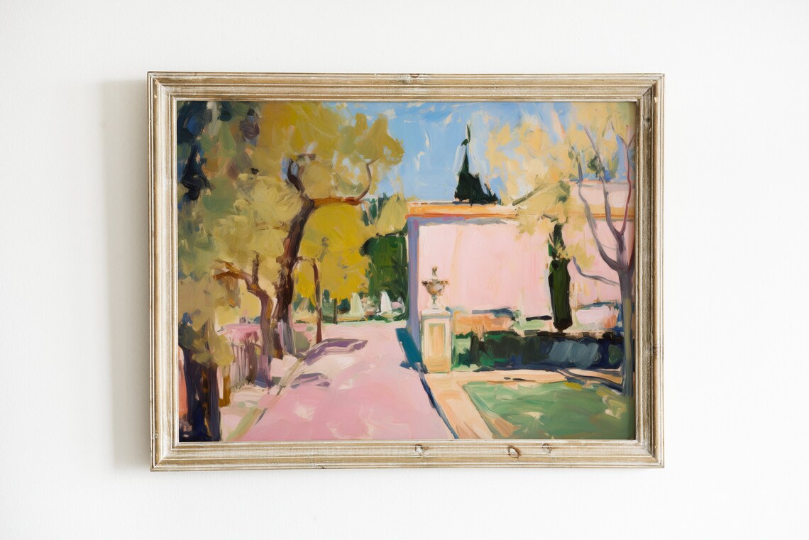 French Garden Painting, Soft Pink Apartment Art Print
