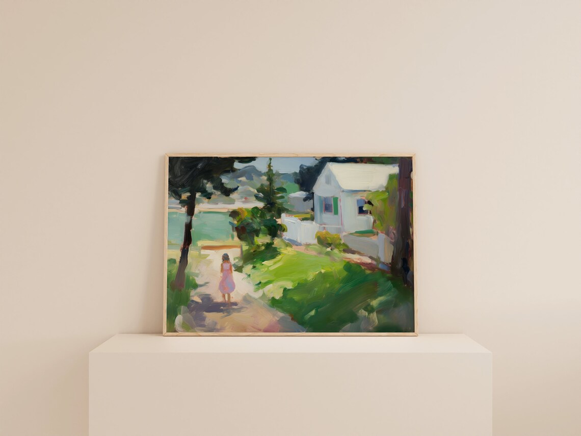 Green Lake House Print, Soft Abstract Cottage Decor - Image 2