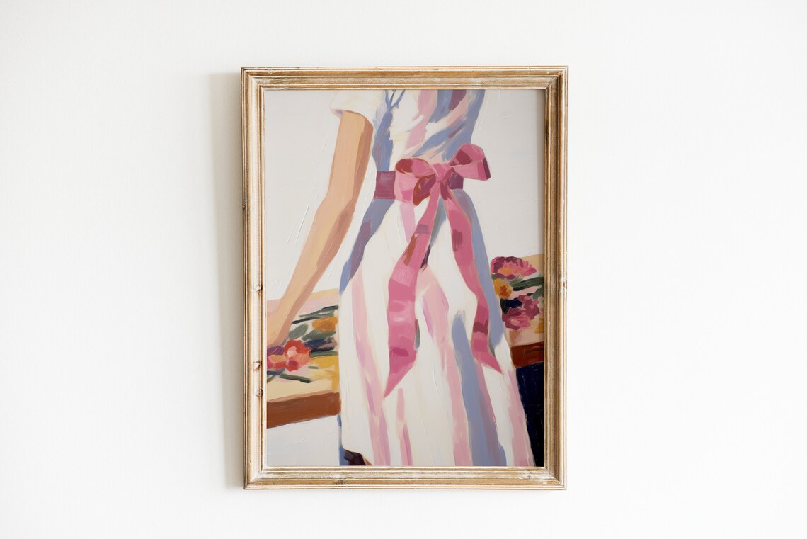 Girly Pink Bow Print, Coquette Apartment Decor