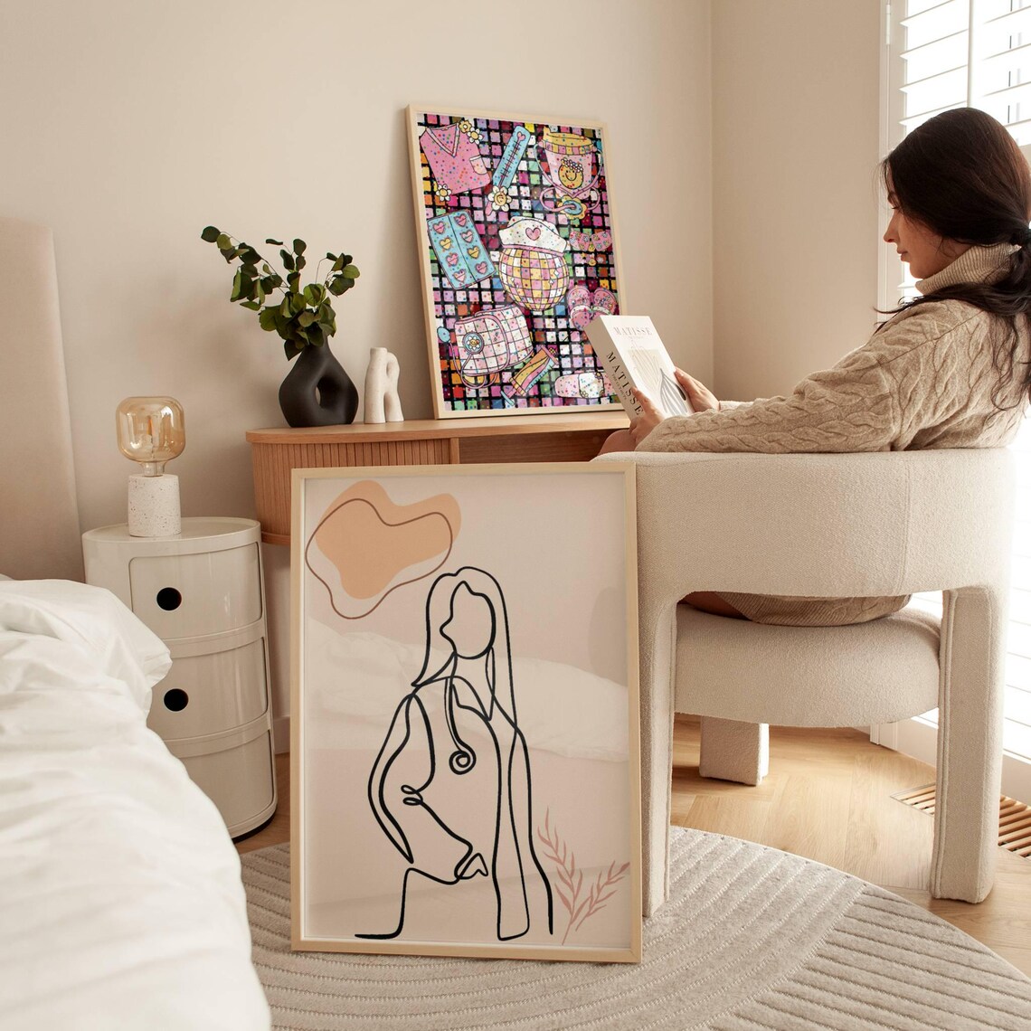Female Doctor Minimalist Line Art Medical Office Gift Poster - Image 2
