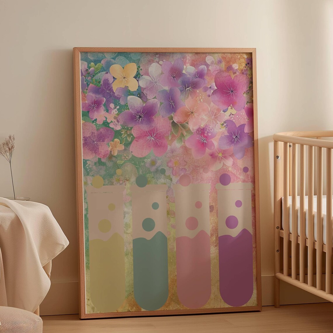 Colorful Test Tubes Floral Watercolor Science Laboratory Poster - Image 3